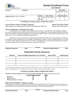 Dental Enrollment Form