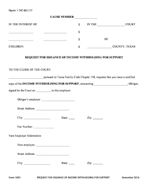 Texas Income Withholding for Support Request Form