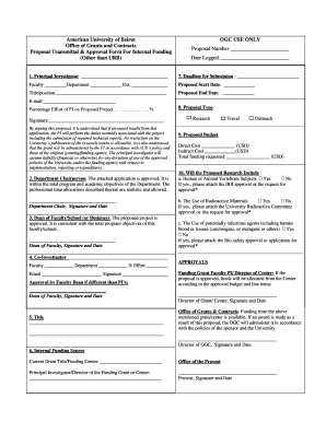 Proposal Transmittal and Approval Form for Internal Funding - aub edu