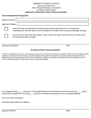 Letter of Recommendation Form - UNLV Geoscience - University of ... - geoscience unlv