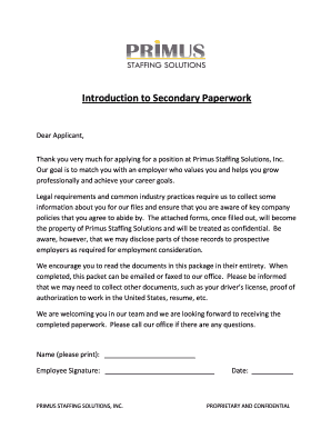 Primus Staffing Solutions Employee Onboarding Forms