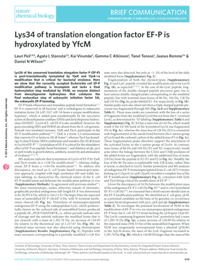 Lys34 of translation elongation factor EF-P is hydroxylated by YfcM Nature Chemical Biology 8 695 2012 doi - wilson genzentrum lmu