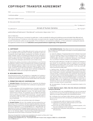 Copyright Transfer Agreement for Annals of Human Genetics