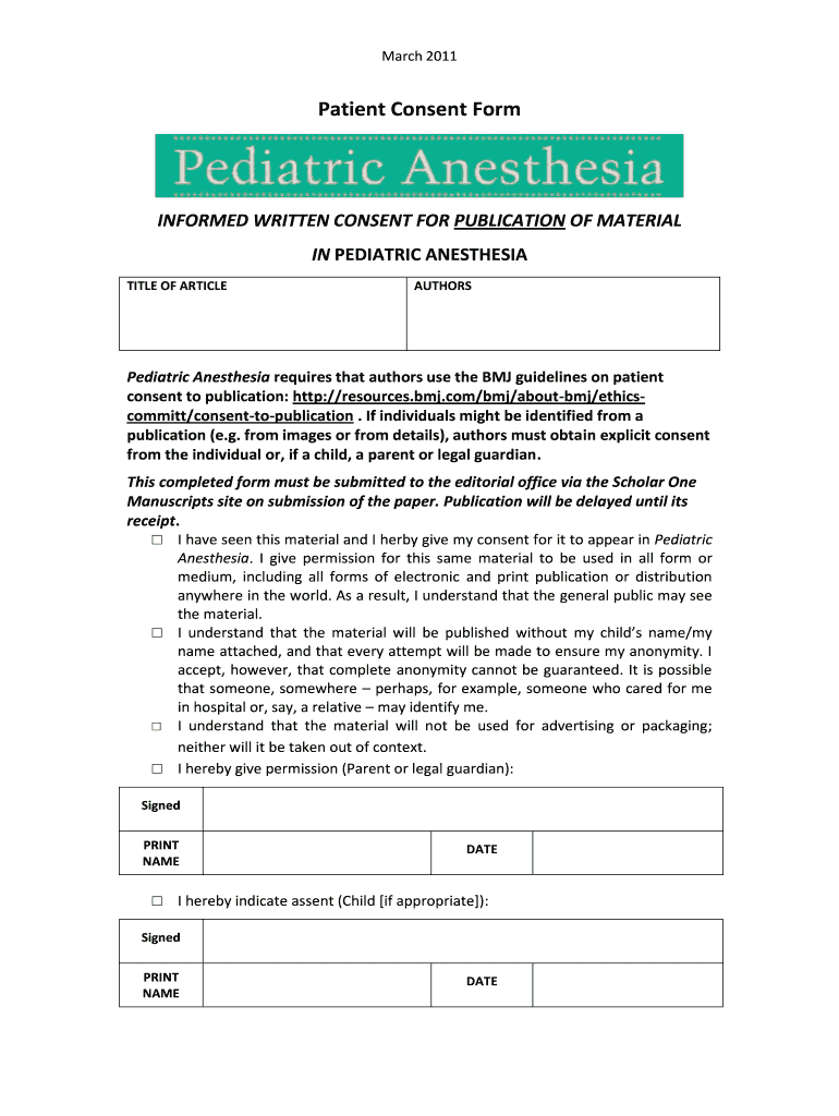 INFORMED WRITTEN CONSENT FOR PUBLICATION OF MATERIAL Preview on Page 1.