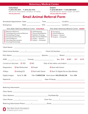 Veterinary Medical Center Small Animal Referral Form