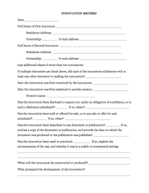 Innovation Record Form