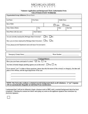 Volunteer Application and Background Check Authorization Form