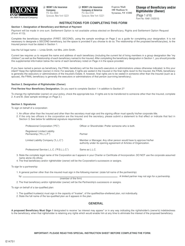 mony life insurance company death claim form Preview on Page 1