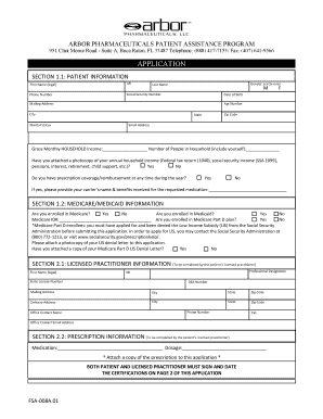 Arbor Pharmaceuticals Patient Assistance Program Application