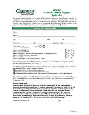 Qutenza Patient Assistance Program Application
