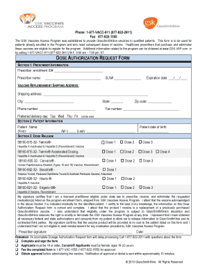 GSK Vaccines Access Program Dose Authorization Request Form
