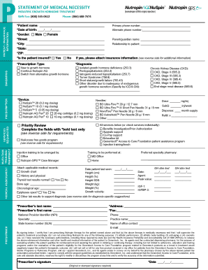 Statement of Medical Necessity for Pediatric Growth Hormone Treatment