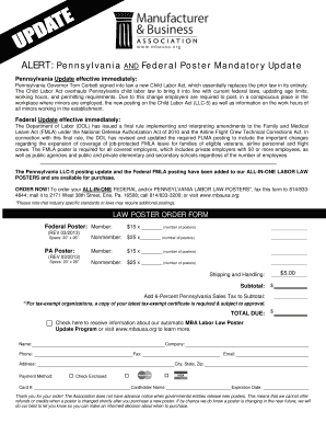 Pennsylvania and Federal Labor Law Poster Order Form