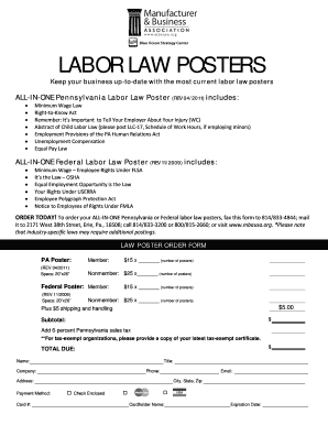 Pennsylvania and Federal Labor Law Poster Order Form