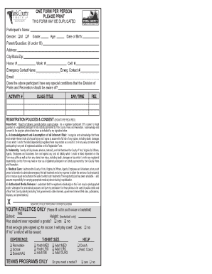 York County Parks and Recreation Registration Form