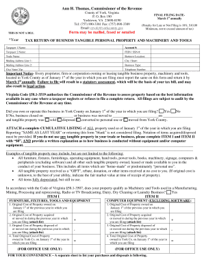 Virginia Business Tangible Personal Property Tax Return