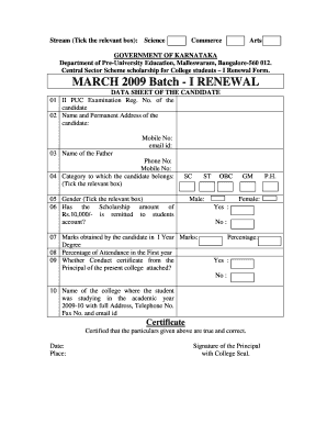 Karnataka Central Sector Scholarship Renewal Form
