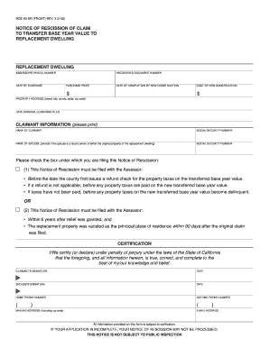 California Notice of Rescission of Claim for Base Year Value Transfer