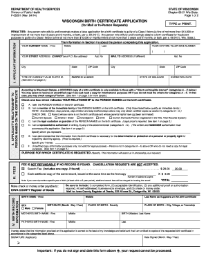 Wisconsin Birth Certificate Application