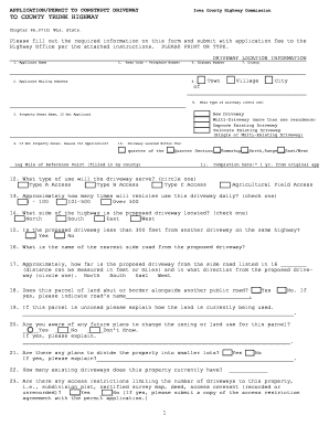 Application/Permit to Construct Driveway to County Trunk Highway