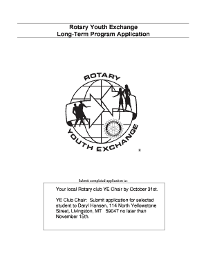Rotary Youth Exchange Long-Term Program Application