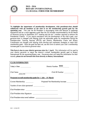 Rotary International Club Goal Form for Membership