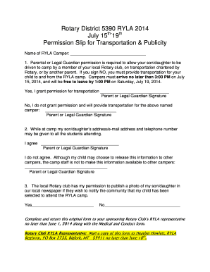 Permission form pdf - ryla camp permission slip form