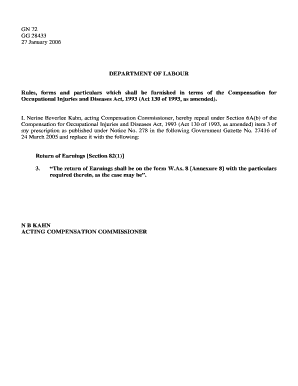 South Africa Return of Earnings Form W.As 8