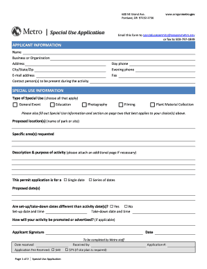 Oregon Metro Special Use Application