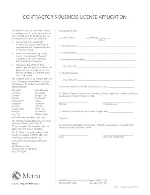 Contractor’s Business License Application