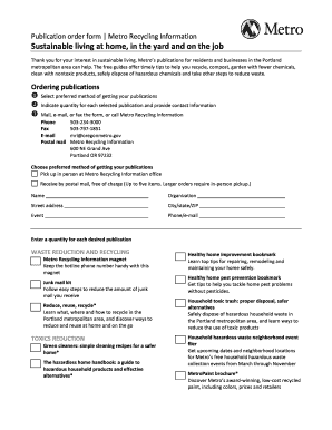 Metro Recycling Information Publication Order Form