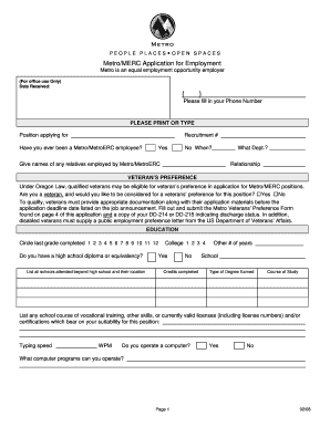 Metro/MERC Application for Employment