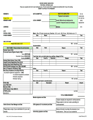 Ontario Nurses' Association Expense Claim Form