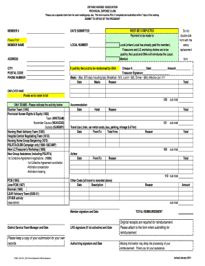 Ontario Nurses' Association Expense Claim Form