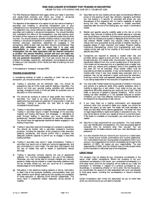 Risk Disclosure Statement for Trading in Securities Under 21