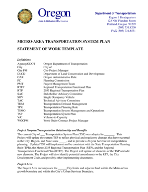 Construction statement of work template - TSP scope of work template - Metro - library oregonmetro