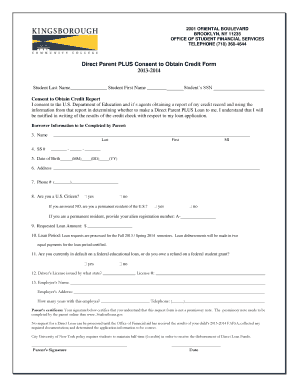 Direct Parent PLUS Consent to Obtain Credit Form