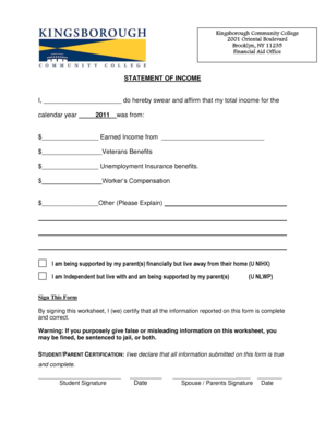 Statement of Income for Financial Aid