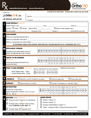 OrthoCAD Virtual Setup RX Form