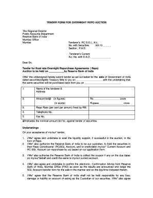 Overnight Repo Auction Tender Form
