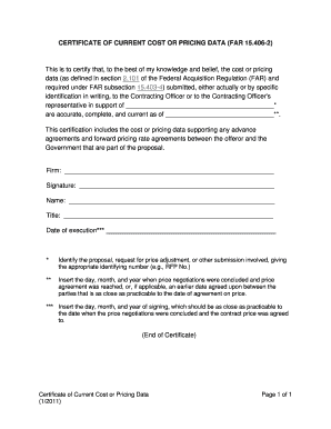 Certificate of Current Cost or Pricing Data