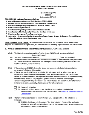 US Federal Contractor Representations and Certifications Form