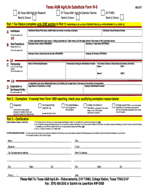 Texas A&M AgriLife Substitute Form W-9