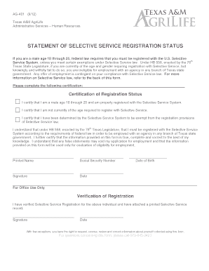 Texas Selective Service Registration Status Form