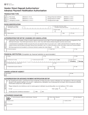 Texas Vendor Direct Deposit Authorization Form