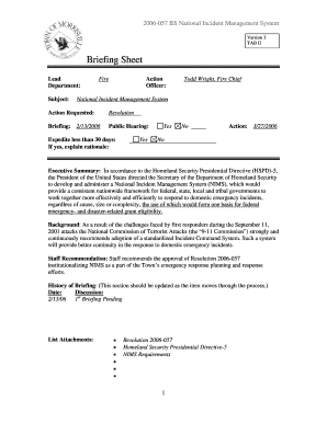 Sample executive summary - 2006057 BS National Incident Management System - www2 townofmorrisville