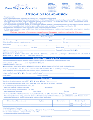 East Central College Application for Admission
