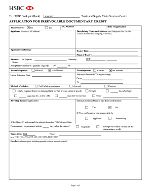 Application for Irrevocable Documentary Credit