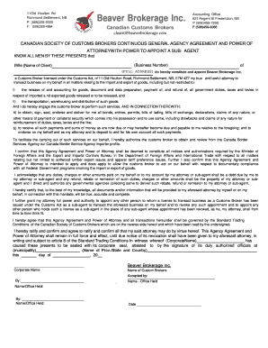 Canadian Customs Broker General Agency Agreement
