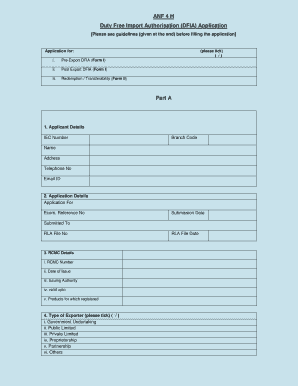 Duty Free Import Authorisation Application